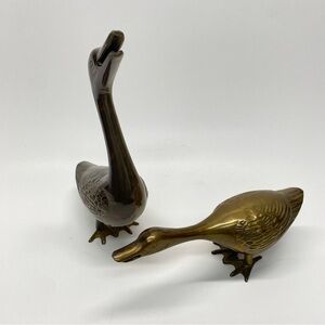 Vintage Leonard Solid Brass Geese Two Mid Century Modern Brass Figurines Statue